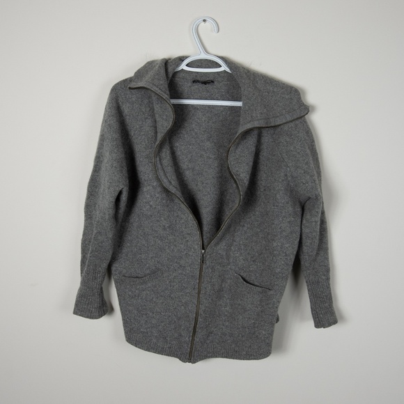 Eileen Fisher Gray Wool Moto Zip Up Jacket Pockets S - Picture 1 of 2